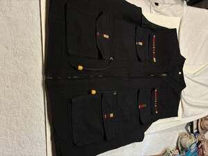 VTG Black Cotton Utility Vest Size XXL Multi Pocket Cargo Jacket